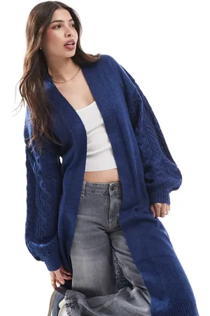 Threadbare Marineblå longline-cardigan i kabelstrik