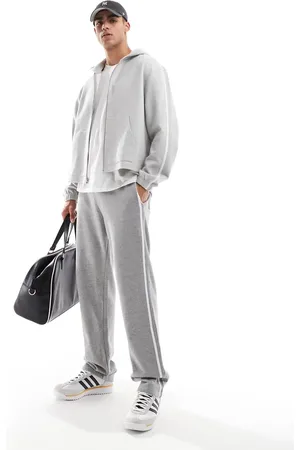 ASOS Gråmelerede joggingbukser med lige ben og teksturerede sidestriber