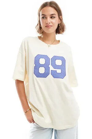 ASOS Oversized, T-shirt med sports-inspireret talprint i denim i firkantet pasform