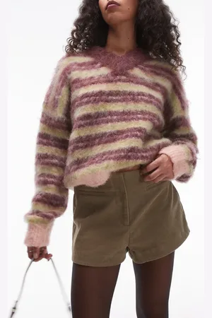 Topshop Kamelbrune mini-shorts i boksershorts-stil i fløjl-Neutral