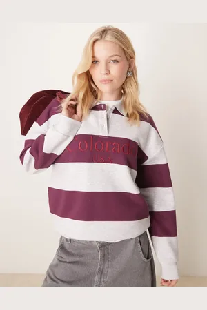ASOS Bordeauxrød og oversized rugby-sweatshirt med striber og broderi