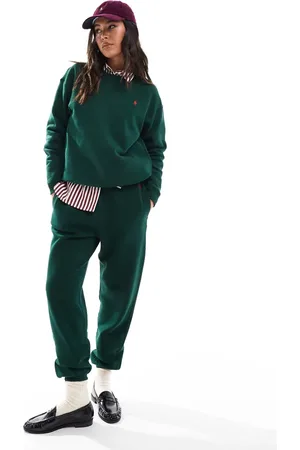 Ralph Lauren Mørkegrønne joggingbukser med logoikon og tætsiddende buksekanter
