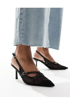 River Island Sorte og højhælede slingbacks i mesh