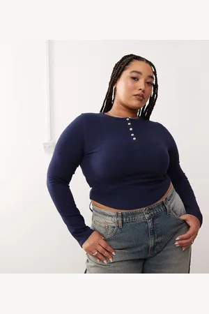 COLLUSION Plus - oversized Henley-top med lange ærmer og vaffeltekstur