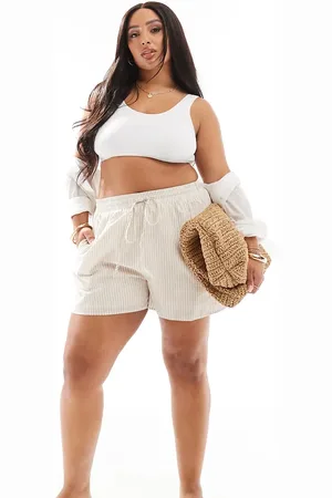 In The Style X Geogia Louise - Shorts med løbesnor og cremehvide striber-Neutral