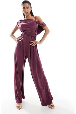ASOS Blommefarvet jumpsuit med sænket skulder og vide ben-Brun