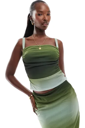 ASOS Croptop med vandfaldsudskæring og grønt ombré-print i mesh - Del af sæt-Multifarvet