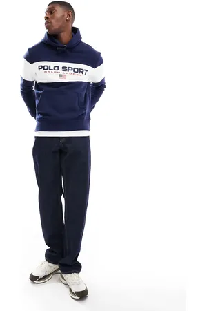 Ralph Lauren Sport Capsule - Marineblå hættetrøje med logoprint og paneler