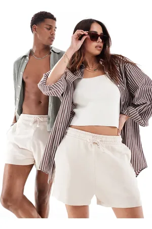 ASOS Unisex - Korte, smalle shorts i vasket beige-Neutral
