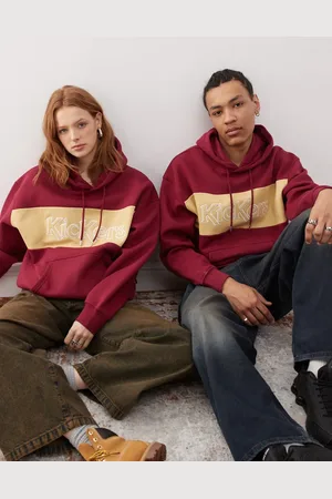 Kickers Unisex - Mørk kirsebærrød hættetrøje med oversized pasform