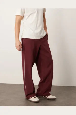 ASOS Bordeauxrøde elegante bukser med vide ben og kantbånd i siden