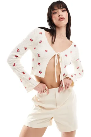 Cotton On Cotton On - Strikket cardigan med bindebånd foran og broderede kirsebær-Multifarvet