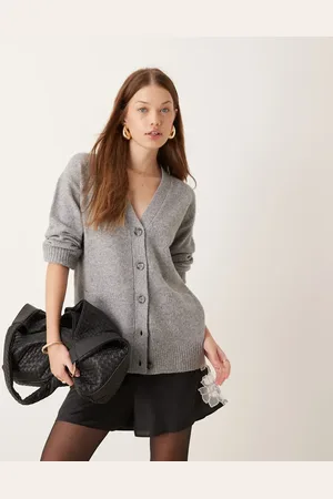 New Look Grå boyfriend-cardigan med V-hals