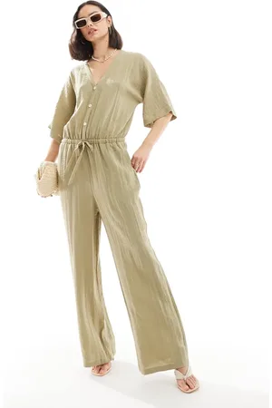 Pretty Lavish Olivengrønt jumpsuit med ballonærmer og rynker