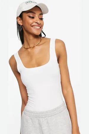 ASOS Bodystocking i bomuld med dyb, rund hals - WHITE