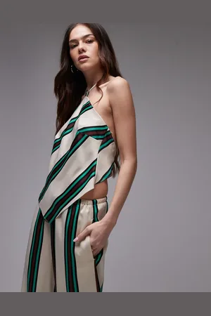 Topshop Tørklædetop med bordeaux og blågrønne striber i satin - Del af sæt-Neutral