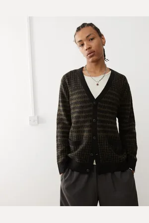 Vans Strikket cardigan med sorte/brune pepitatern-Multifarvet