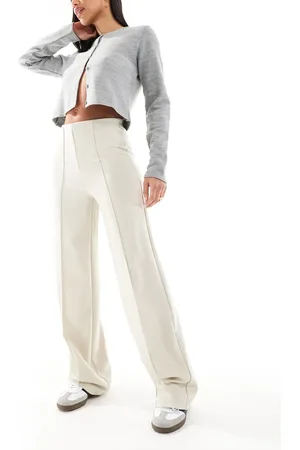 VERO MODA Beige bukser med vide ben og plisseringer foran-Neutral