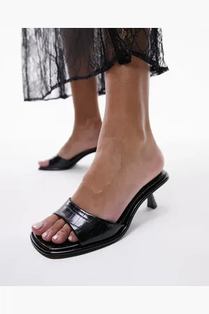 Topshop Isaac - Sorte mules med firkantet form, mellemhøj hæl og krokodillemønster