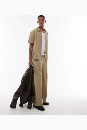 Topman Premium - Lys kakifarvede joggingbukser med lige ben og interlock-detaljer-Grøn
