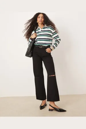 ASOS Sorte boyfriend-jeans i denim med flænger