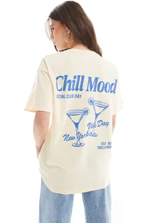 Pull&Bear Smørgul T-shirt med martini-glasprint