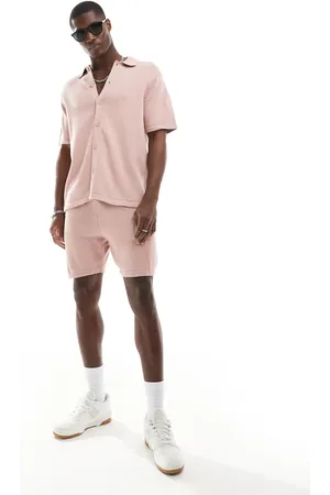 ASOS Mellemtunge strikkede bomuldsshorts i lyserød - Del af sæt