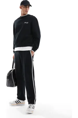 ASOS Sorte joggingbukser med lige ben og teksturerede sidestriber