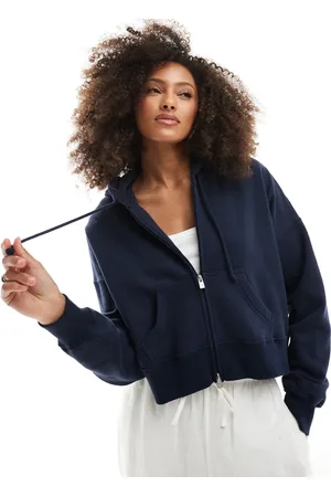 Hollister Cropped hættetrøje med gennemgående lynlås i firkantet pasform