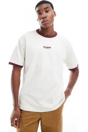 Hollister T-shirt med høj hals og firkantet pasform samt logo og bånd i kontrastfarve-Neutral