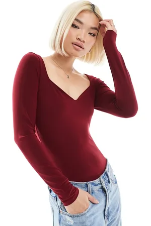 Miss Selfridge Bordeaux bodystocking med hjerteformet hals-Rød