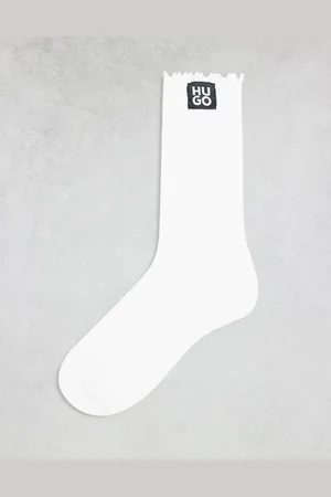 HUGO BOSS HUGO Bodywear - Hvide sokker med logoprint og flæsekanter