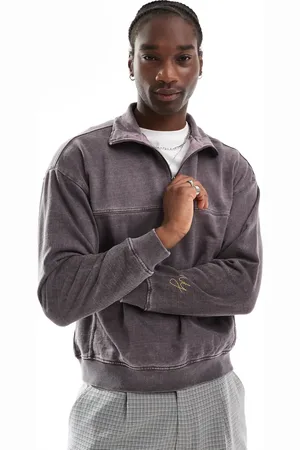 Native Youth Sweatshirt med kvart lynlås i kraftig vask-Lilla