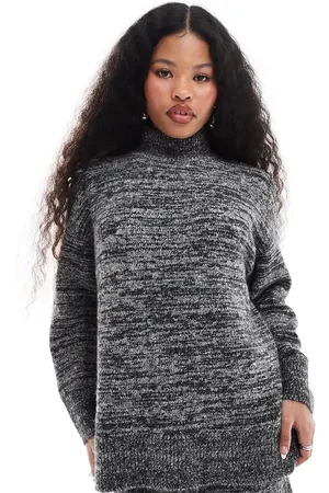 VERO MODA Oversized, strikket rullekravetrøje i meleret sort/hvid - Del af sæt