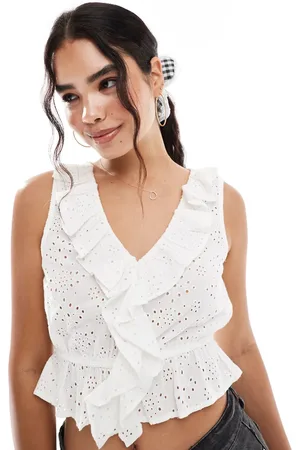 New Look Broderet top med flæser foran i