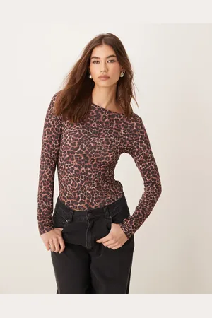 Miss Selfridge Blød top med lange ærmer og leopardprint-Multifarvet