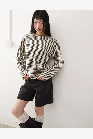 Monki Beige og langærmet top med sorte striber