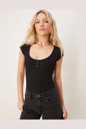 Miss Selfridge Ribstrikket og bodystocking med knapdetaljer og korte ærmer-Multifarvet