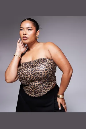 ASOS ASOS DESIGN Curve - Korset-top med leopardprint i læderlook-Multifarvet