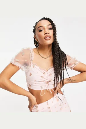 Collective The Label Lyserød top i organza med pufærmer og glimmerhjerter - Del af sæt - Kun hos ASOS-Multifarvet