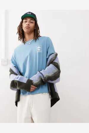 Timberland Lyseblå T-shirt med firkantet logo på brystet