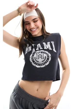 Miss Selfridge Miami - T-shirt med grafik og skulderpude-Grå