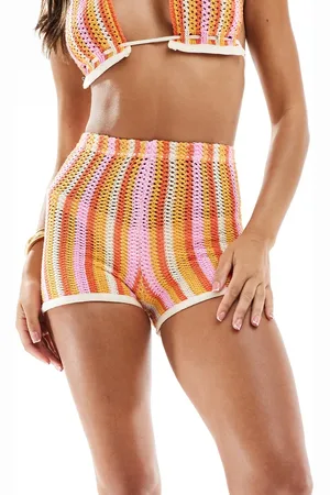 Missyempire Missy Empire - Hæklede shorts med orange og pink striber - Del af sæt-Multifarvet