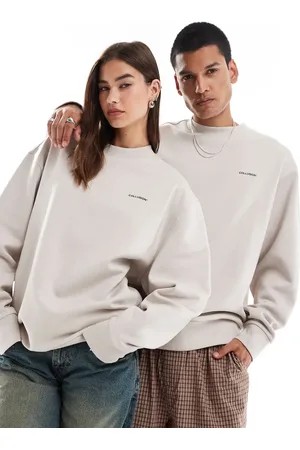 COLLUSION Unisex - Ecrufarvet sweatshirt med logoprint-Neutral
