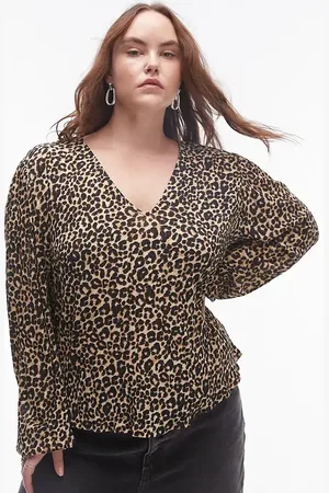 MANGO Curve - Top med bindehals og leopardprint-Brun