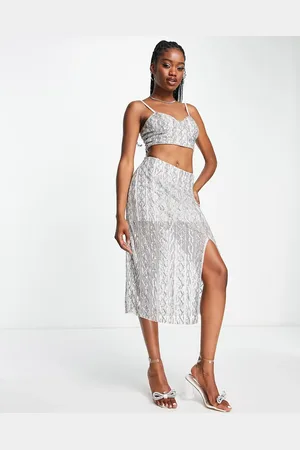 Miss Selfridge Premium - Sølvfarvet bralette med udsmykkede rebdetaljer - Del af sæt