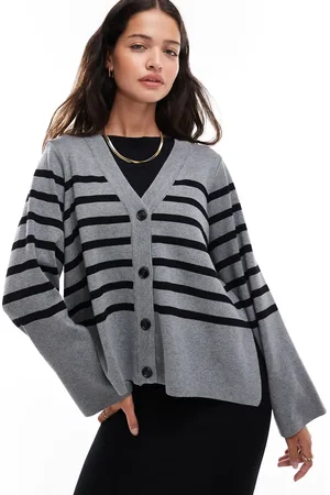 Object Strikket cardigan med knapper og sorte striber i -Multifarvet