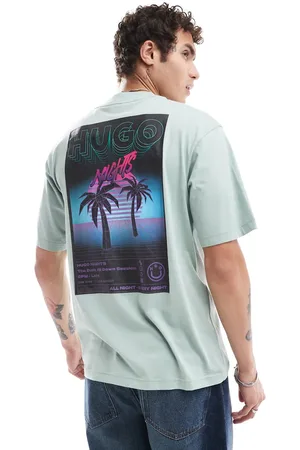 Hugo Blue HUGO - Blue Nassano - Lysegrøn T-shirt med blå logobrystprint