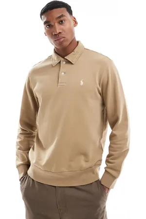 Ralph Lauren Kakifarvet sweatshirt i frotté med halv lynlås og ikonlogo-Brun