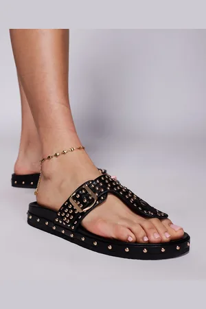 AZALEA WANG Daisychain - Guldfarvede sandaler med nitter og spændedetalje